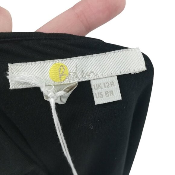 Boden Ruched Front Jersey V Neck Black Midi Dress Size 8R Stretch Short Sleeve - Picture 5 of 12